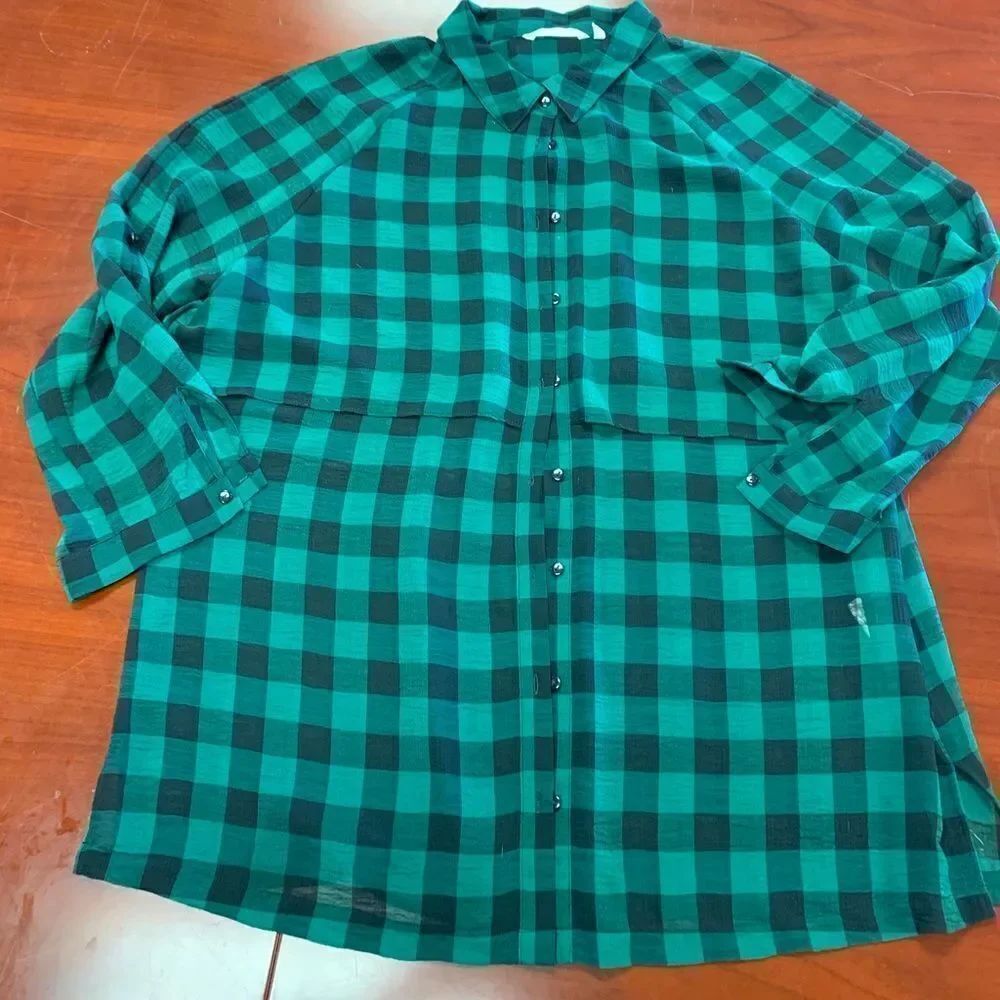 Coldwater Creek Buffalo Check Light Weight Blouse sz XL